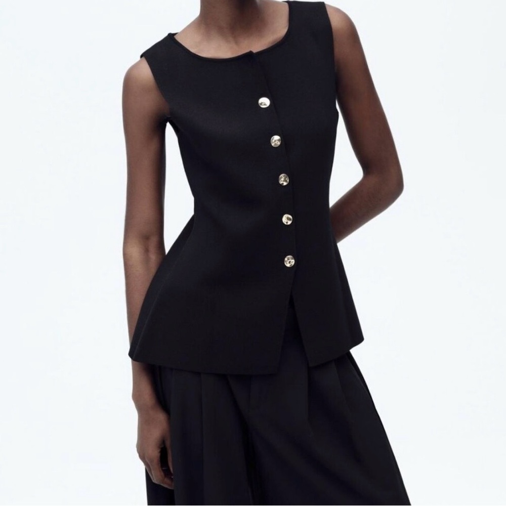 Zara Black Gold Button Knitted Vest Top